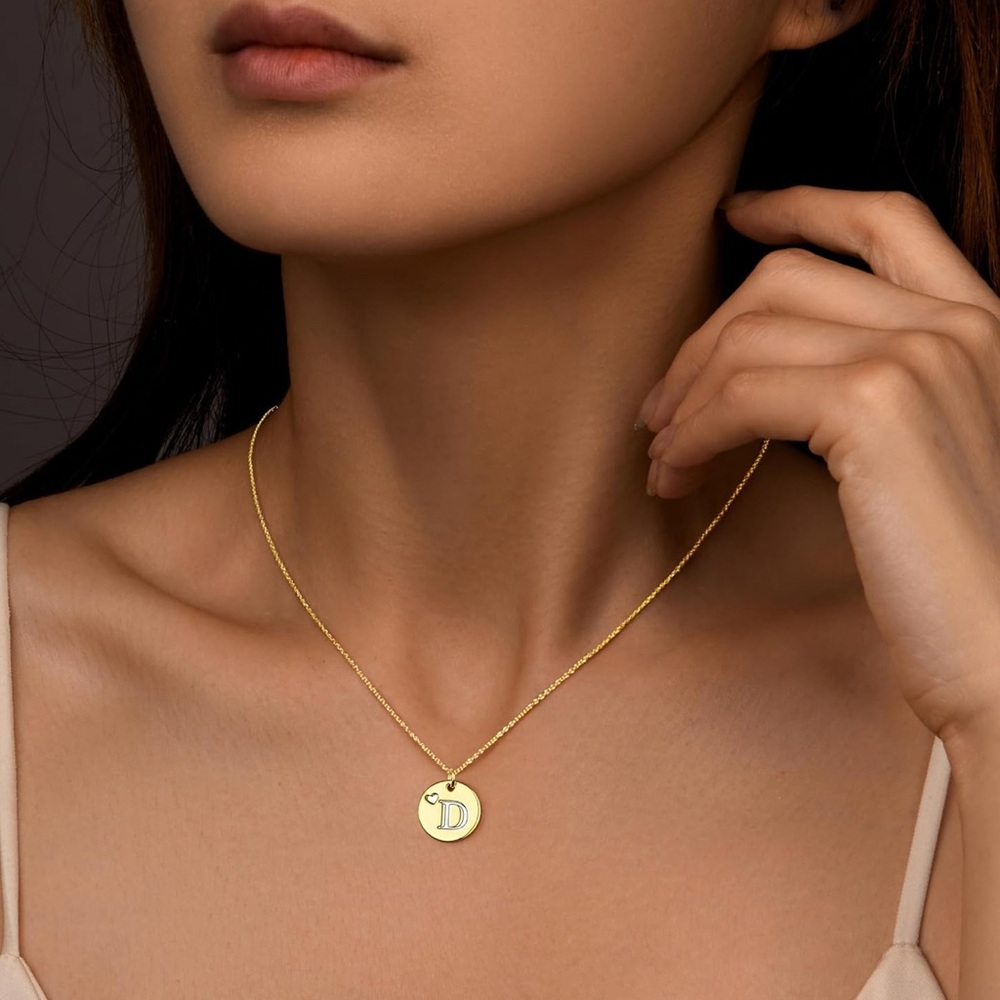 Gold Initial 'D' Disc Circle Pendant Necklace - Women Jewelry